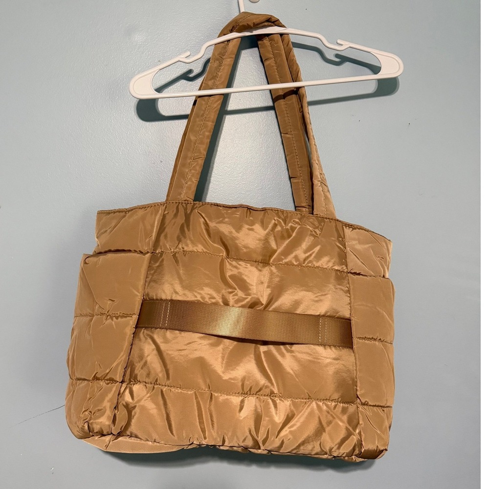 Bagstellar Puffer Tote Bag Tan Quilted Travel Gym Work Laptop Bag with Pouch